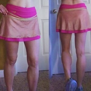 Nike Dri Fit Tennis Womens M (8-10) Pink with gold mesh overlay Tennis Skort